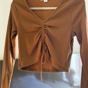 O'Neill Tan Ruched V-Neck Crop Top